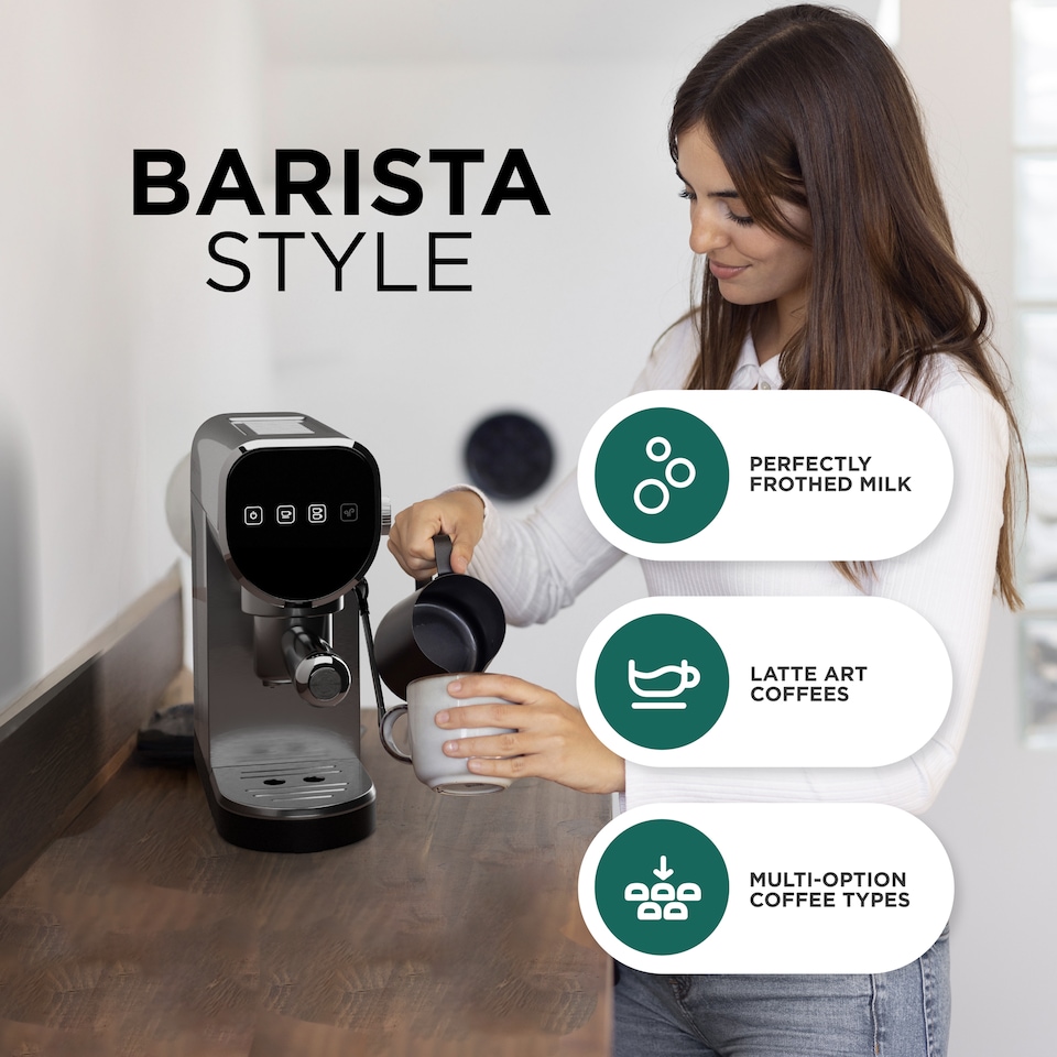 image 1 of DMD 3-in-1 Espresso Coffee Machine, 20-Bar, Milk Frother, Ground & Capsule Use, 1L Water Tank