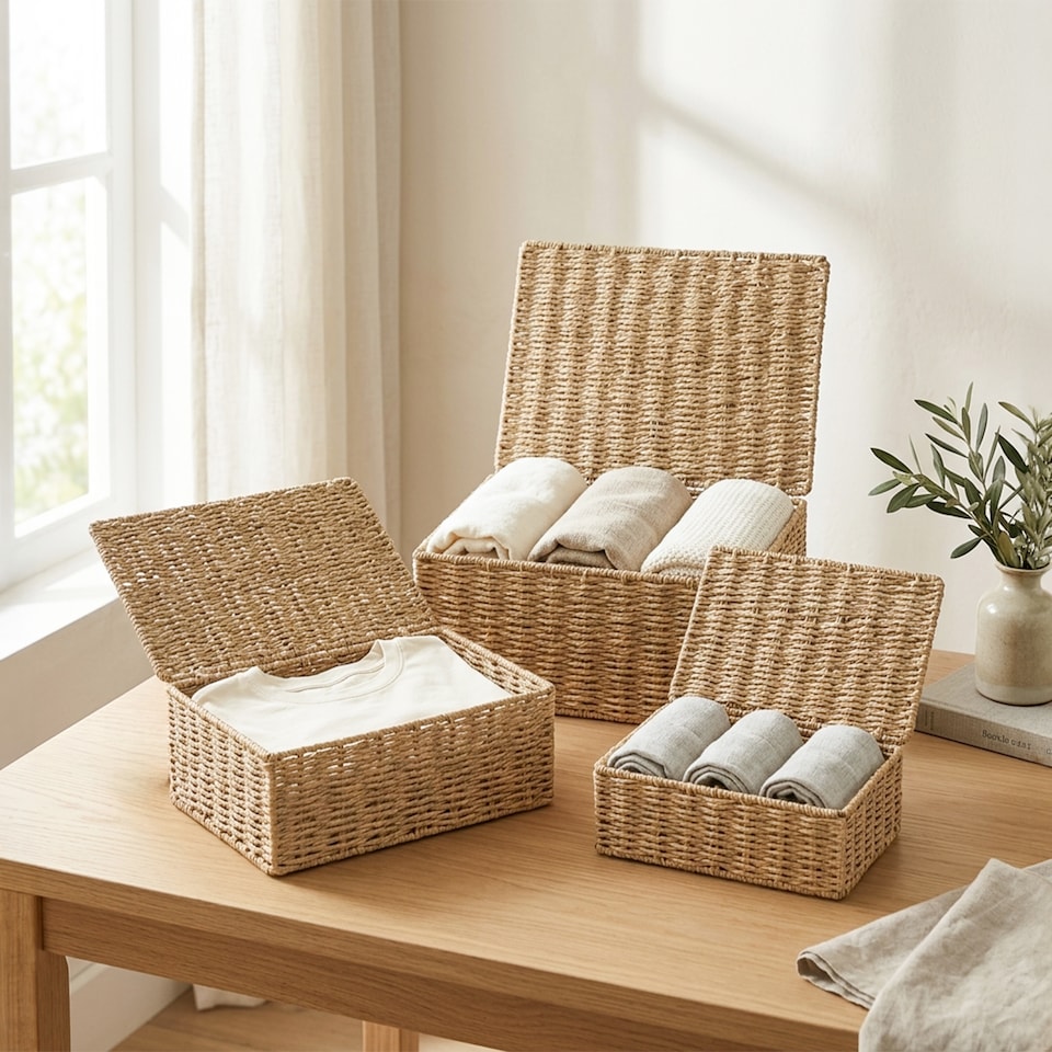 image 1 of Wickerfield Paper Rope Storage Boxes with Lids