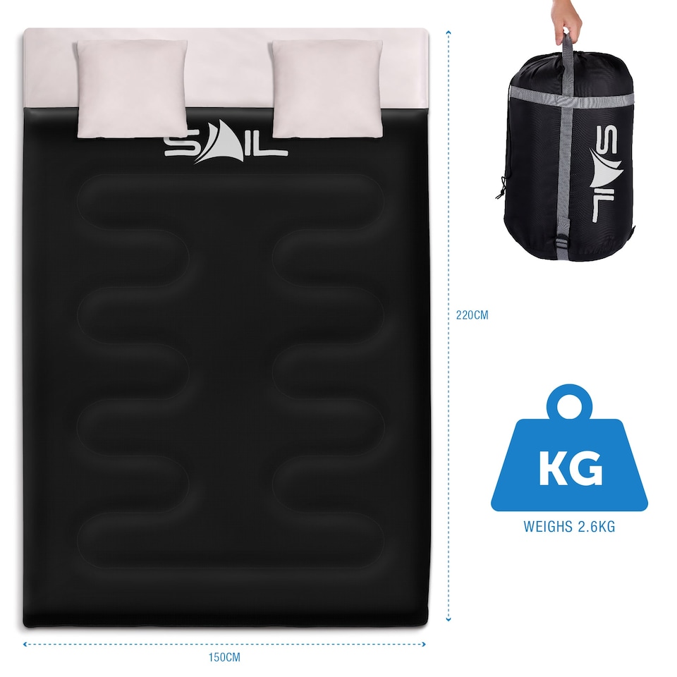 image 1 of SAIL Buddy Double Sleeping Bag with 2 Pillows - Extra Large 220x150cm, 250GSM, Water-Resistant