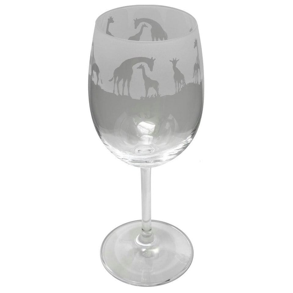 Animo Glass Etched Wine Glass Giraffe