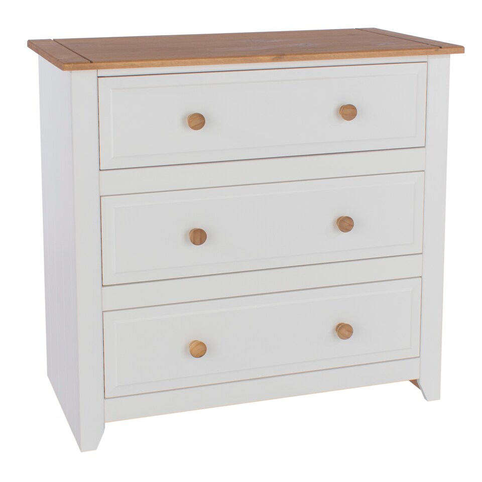 image 1 of Capri 3 Drawer White Chest of Drawers - White Painted Pine Bedroom Storage with Shaker Style Legs | White | White | 1