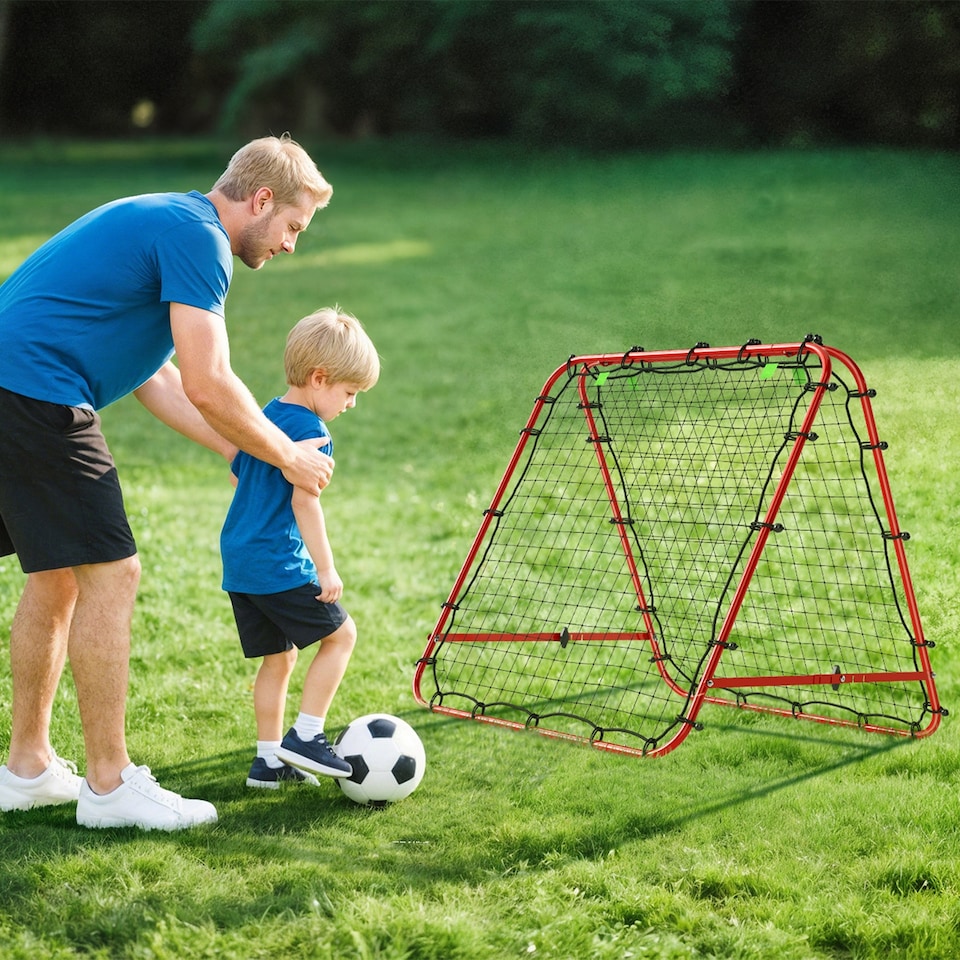 image 1 of HOMCOM Rebounder Net Football Target Goal with Adjustable Angles, Red