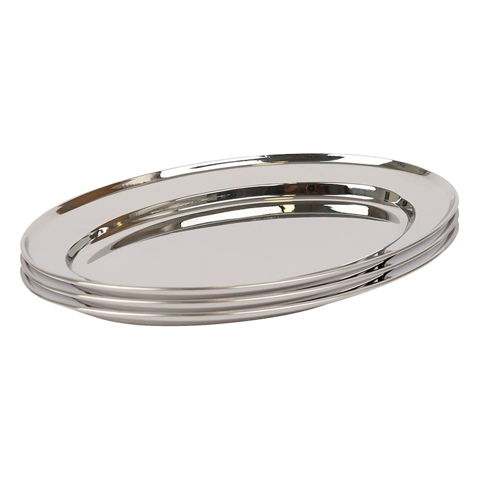 image 1 of Argon Tableware 3x Oval Serving Platters - 30 x 20.5cm - Stainless Steel Dinner Tray Oval Plate Small Appetizer Serving Dishes