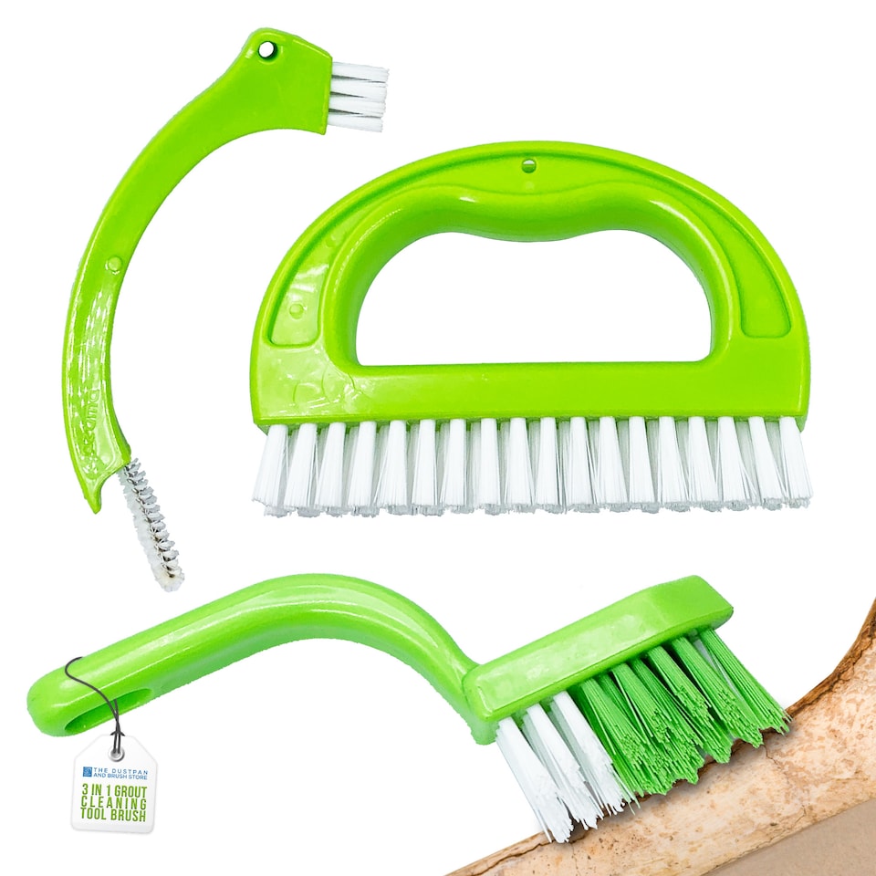 image 1 of Grout & Tile Cleaning Brush Set 3 in 1 Tool for Cleaning Bathroom Tiles and Showers