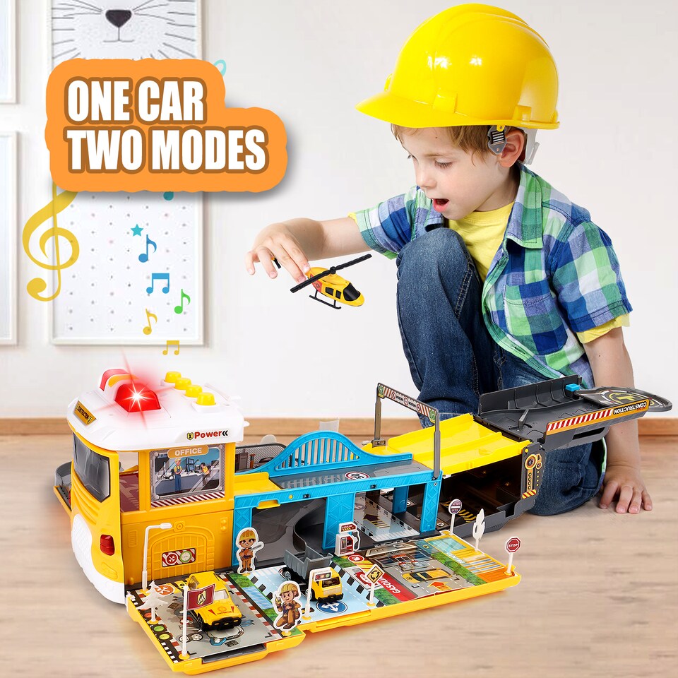 image 1 of Construction Play Set with Heavy Lifting Helicopter, Construction Station & 22 Accessories With Realistic Lights, Sounds & Music