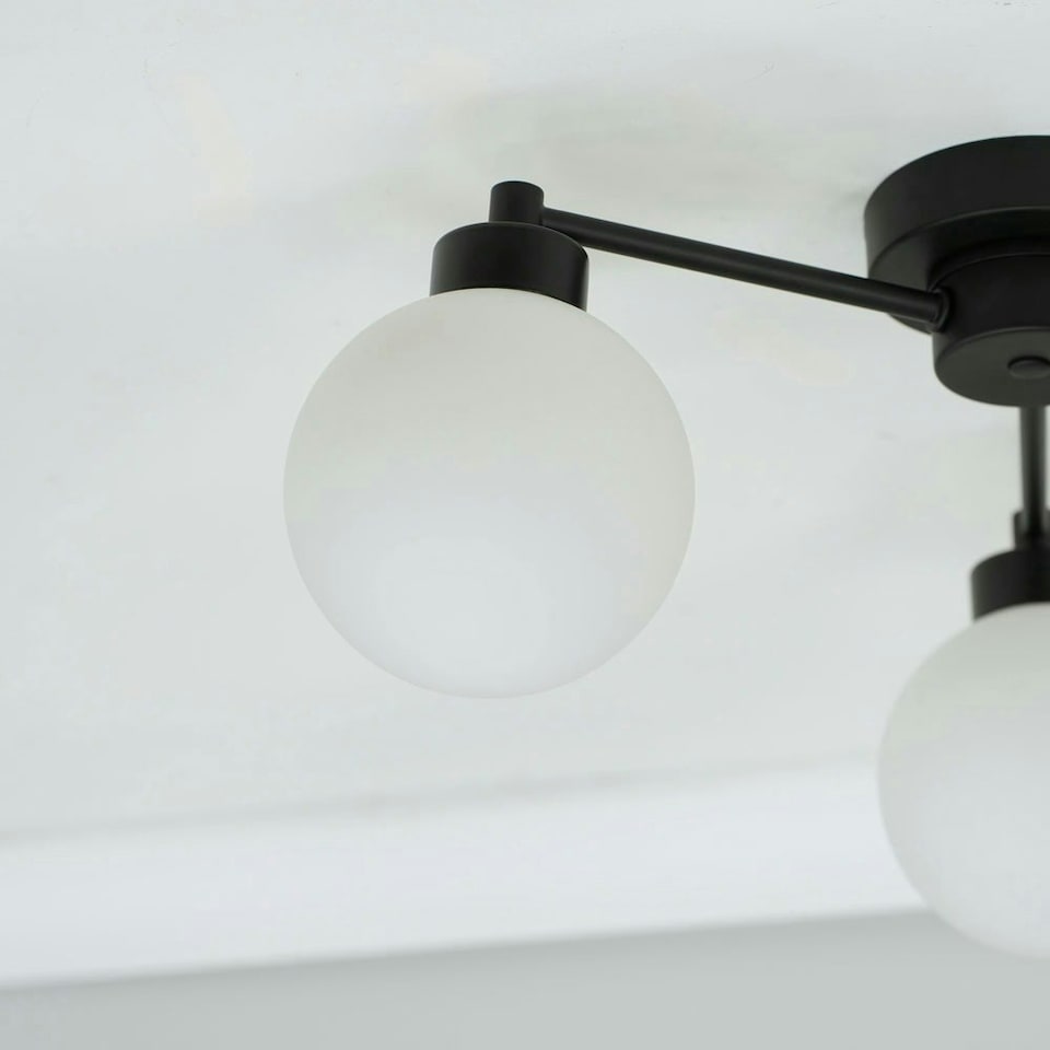 image 1 of ValueLights Jonah Matte Black 3 Arm Globe Ball Shade Flush Ceiling Light