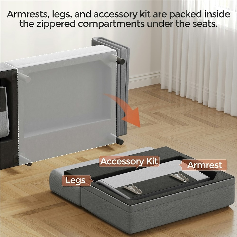 image 1 of Yaheetech Fabric 3-Seater Sofa Bed for Limited Space Grey | Light Grey