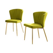 Furniturebox Danica Dining Chair Green Velvet Gold Legs x 2