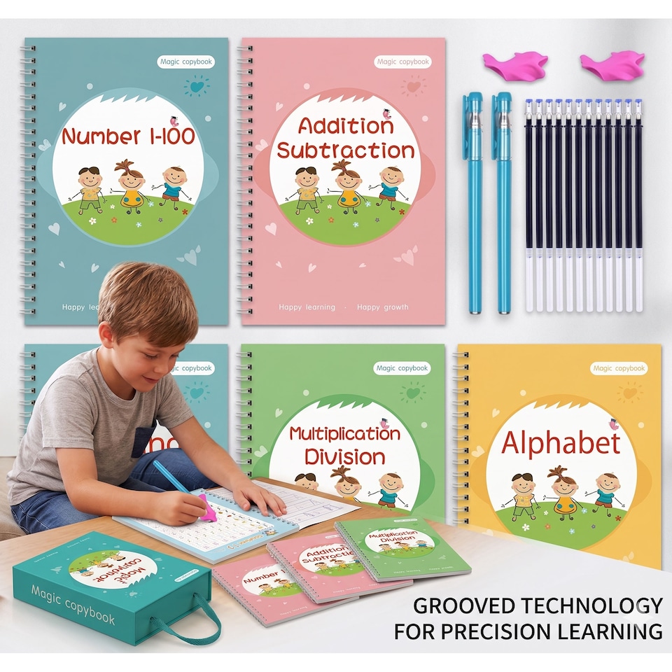 image 1 of Magic Copybook 5 Book Set with Pens & Refills for Kids