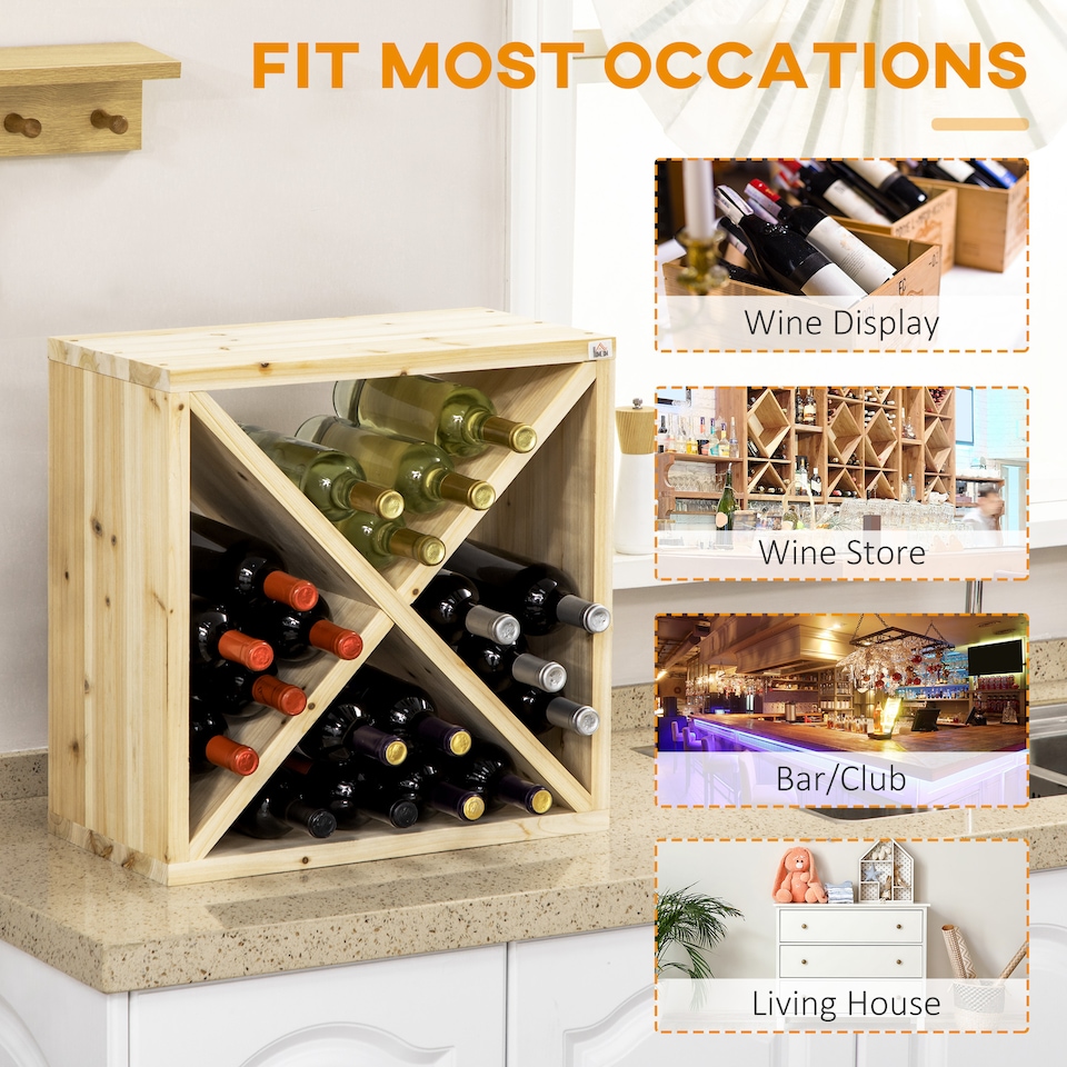 image 1 of HOMCOM 24 BottleWine Rack, X-cube Wine Holder for Kitchen, Natural