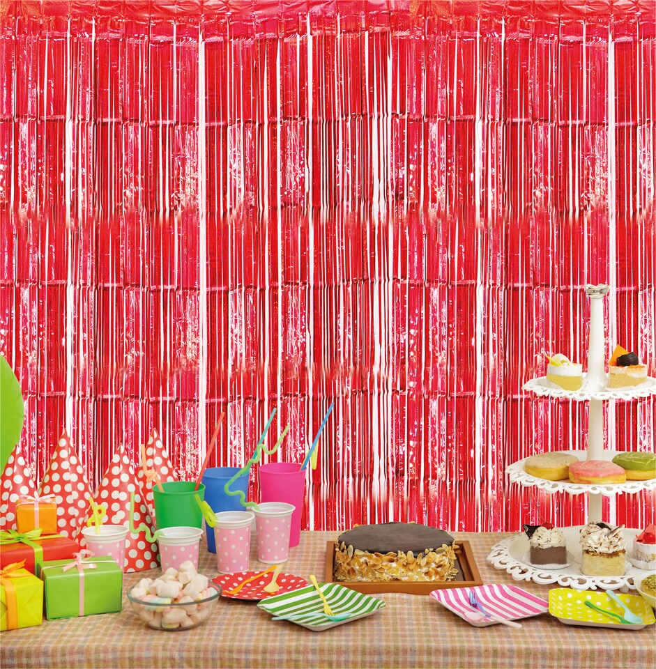image 1 of Shimmer Tinsel Curtain, 2.5M x 1M Red