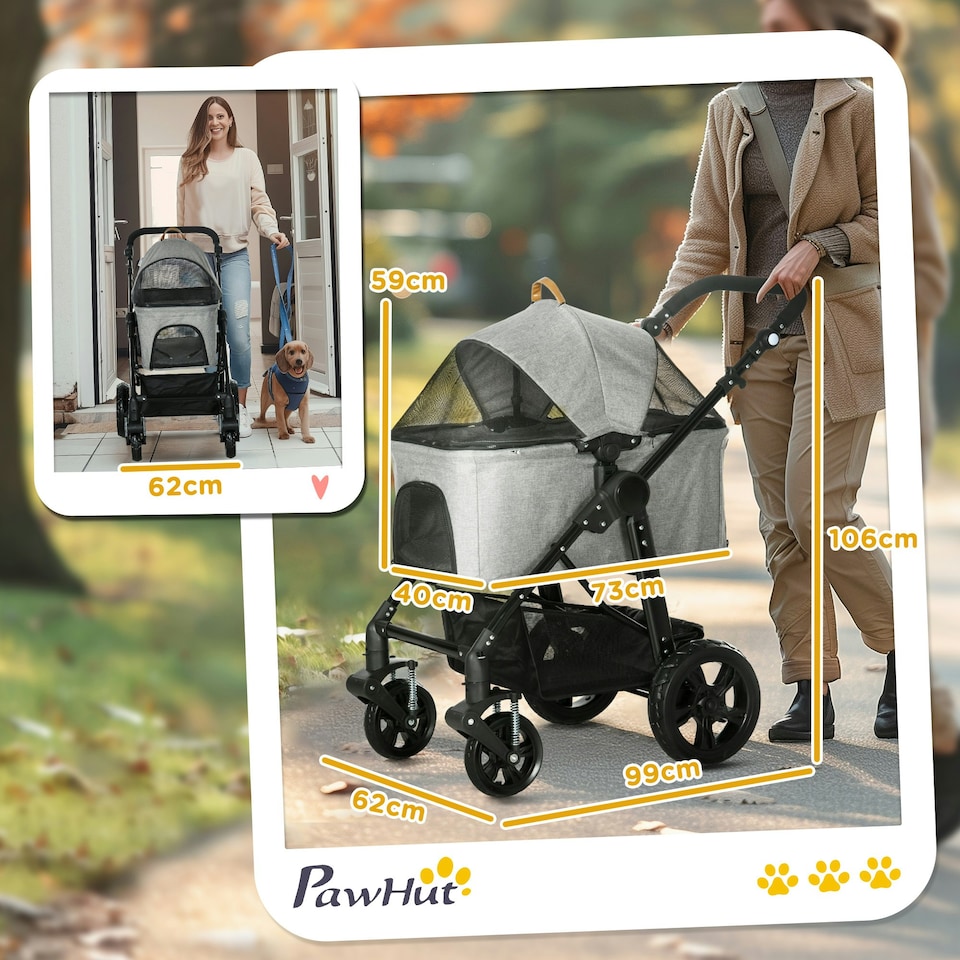 image 1 of PawHut Pet Stroller Foldable Dog Cat Travel Carrying Bag for Small Dogs
