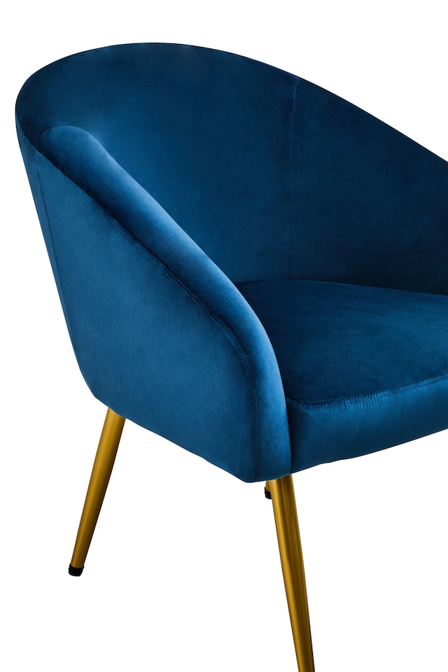image 1 of Interiors by Premier Midnight Blue Velvet Chair with Gold Legs and Footstool, Contemporary Accent Chair with high Footstool