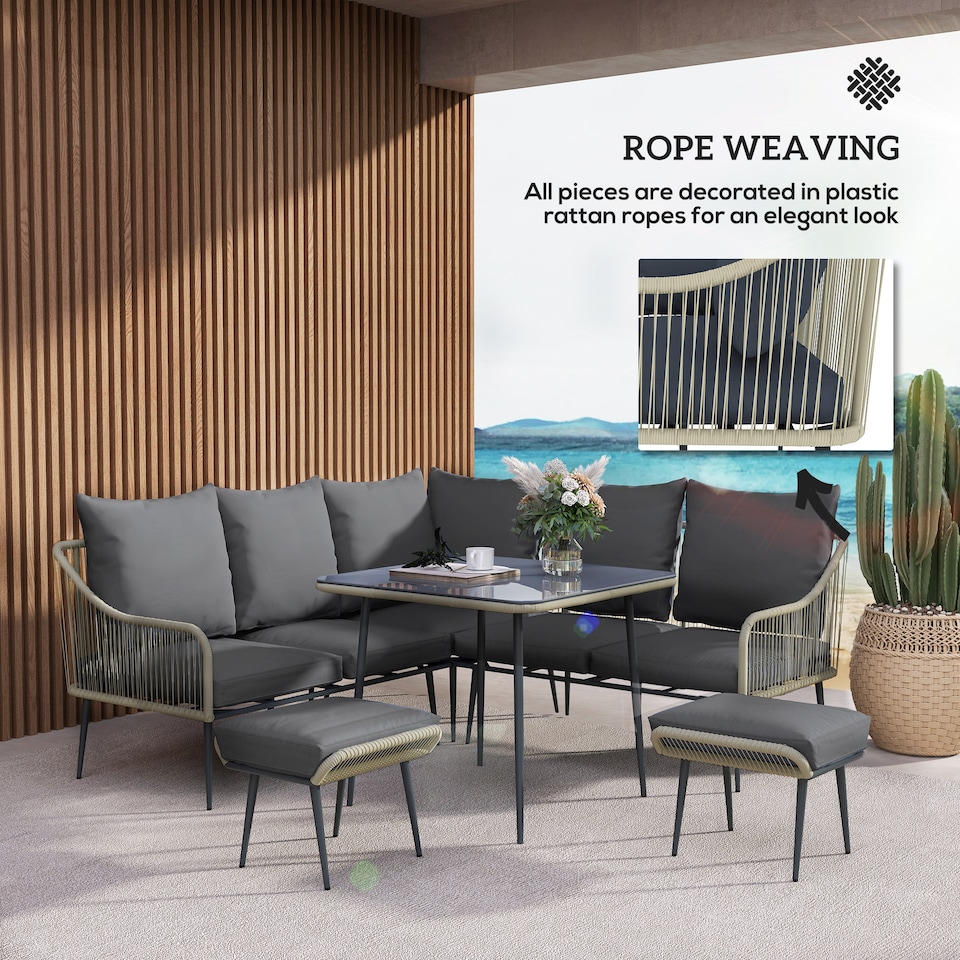 image 1 of Outsunny 6 Piece Garden Furniture Set Garden Sofa with Cushions, Light Grey