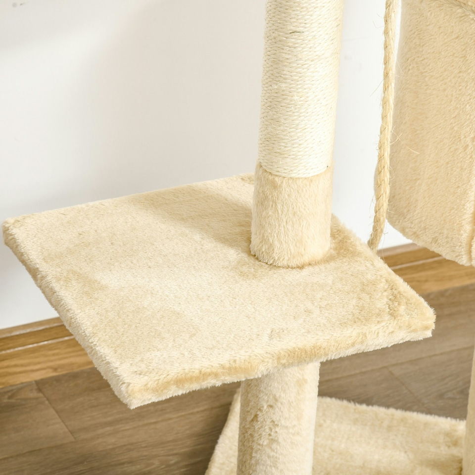 image 1 of PawHut Pet Activity Centre Cat Tree Condo with Scratching Post 4-Tier Beige