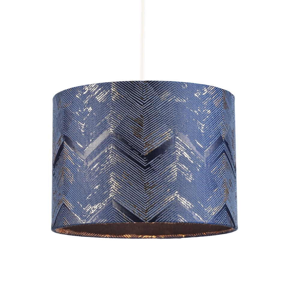 image 1 of Contemporary Midnight Blue Drum Lamp Shade with Gold and Silver Metallic Decor | Blue | 10"