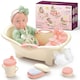 image 1 of Baby Doll Bath Play Set - Doll Bathtub Set with Trolley, and clean Accessories