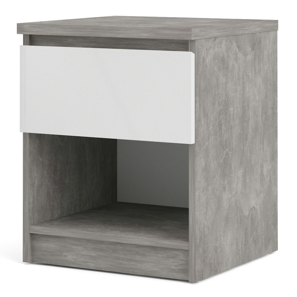 image 1 of Naia Bedside 1 Drawer 1 Shelf in Concrete and White High Gloss