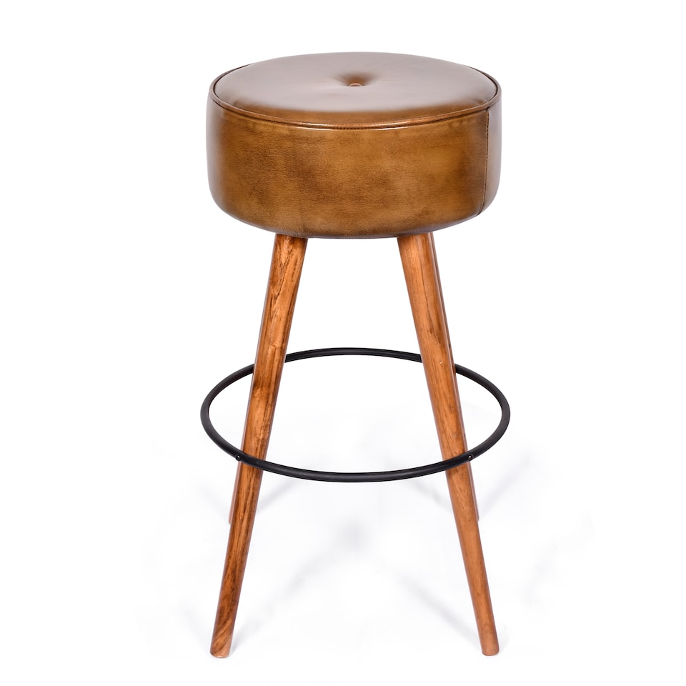 image 1 of Real Genuine Leather Breakfast Kitchen Bar Stool Tan Brown 70cm High x 40cm Wide x 40cm Deep Fully Assembled