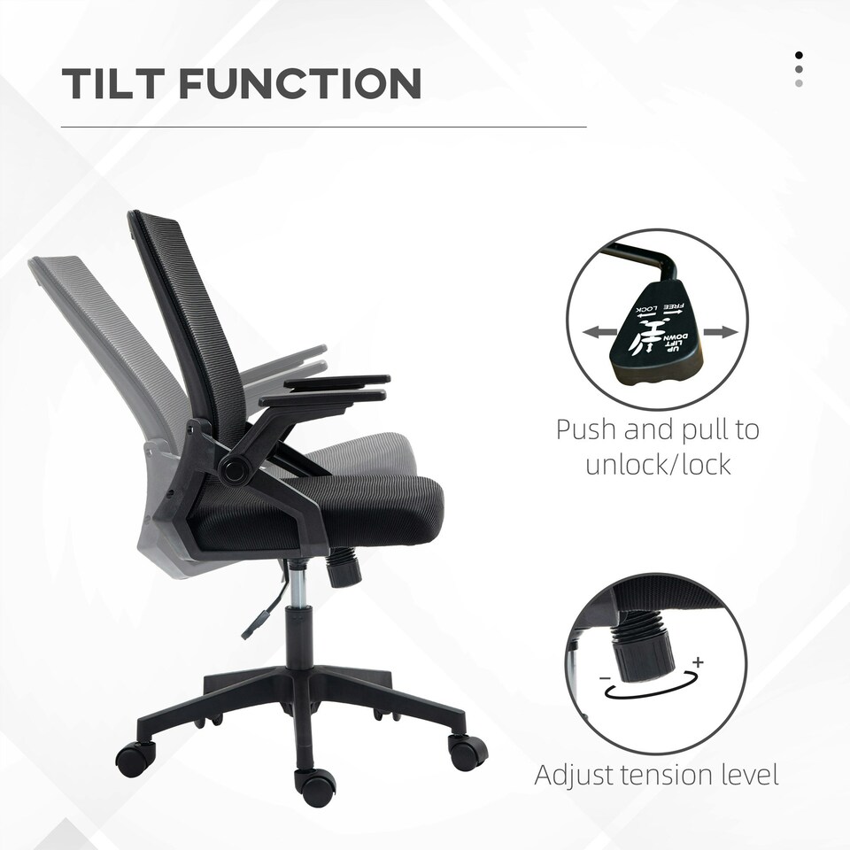 image 1 of Vinsetto Mesh Office Chair for Home with Lumbar Support, Flip-up Arm, Wheels Black
