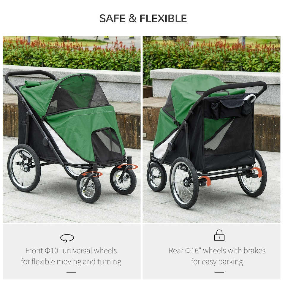 image 1 of PawHut Foldable Pet Stroller with Cushion, for M, L Dogs - Green