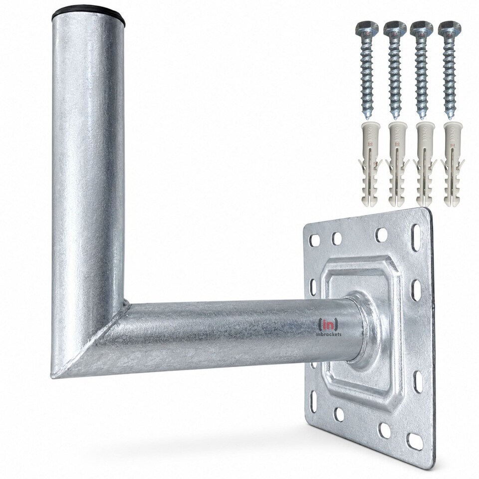 image 1 of Inbrackets Heavy Duty 2" Satellite L Shaped Wall Bracket Galvanised for Starlink, Sky and TV Aerial