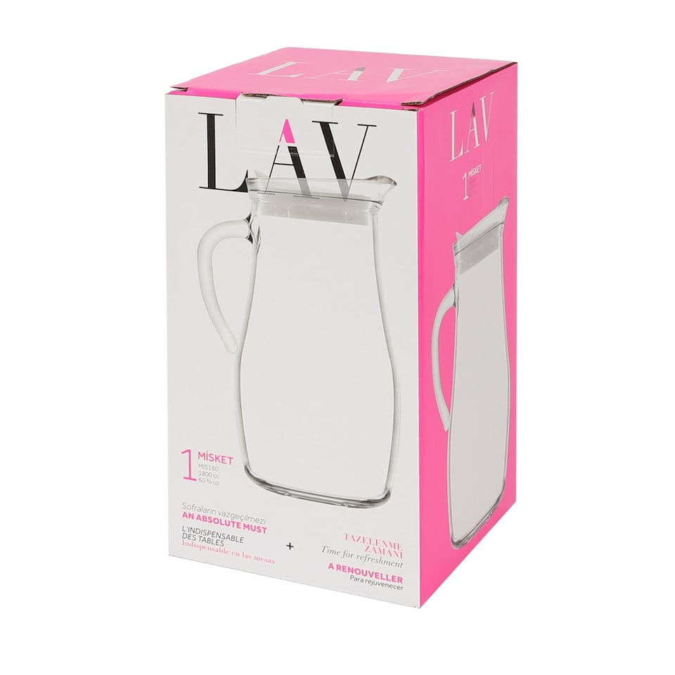 image 1 of LAV Misket Glass Water Jug with Silicone Lid - 1.8L - Clear/White