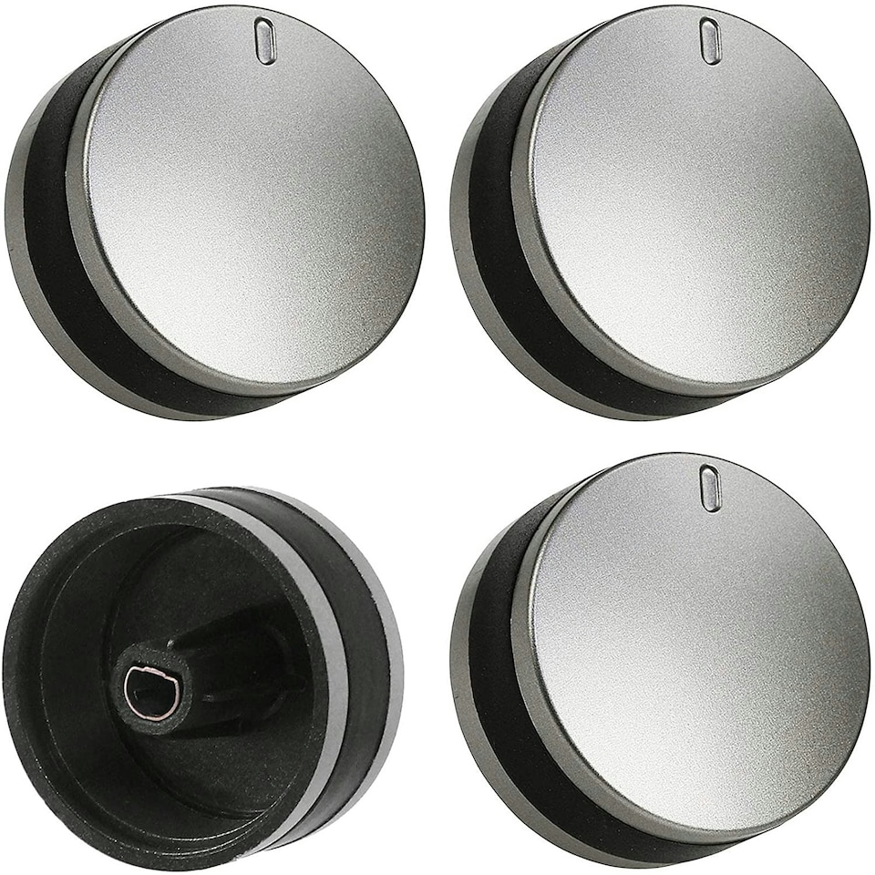 image 1 of SPARES2GO Silver/Black Switch Knob for Lamona LAM3200 LAM3204 LAM3401 Hob Oven Cooker (Pack of 4)
