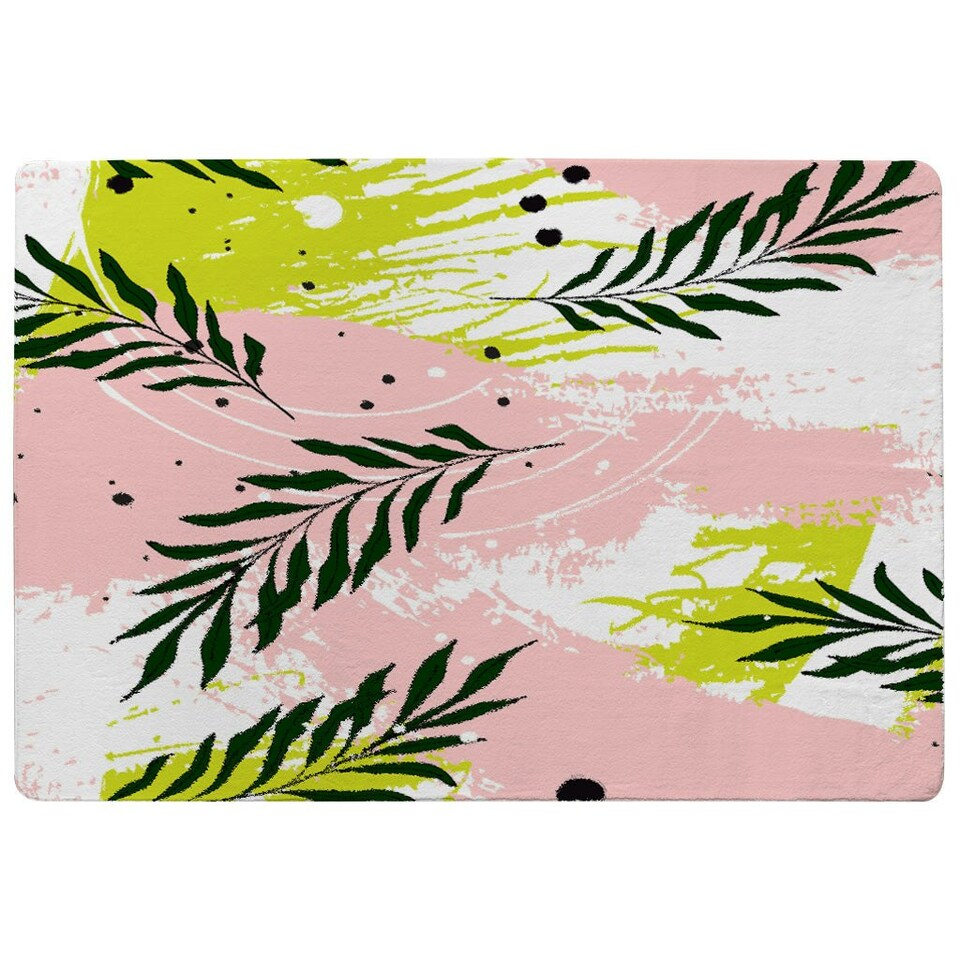 image 1 of Green Leaves on Brush Strokes (Rug) Green | XL: 160x230cm