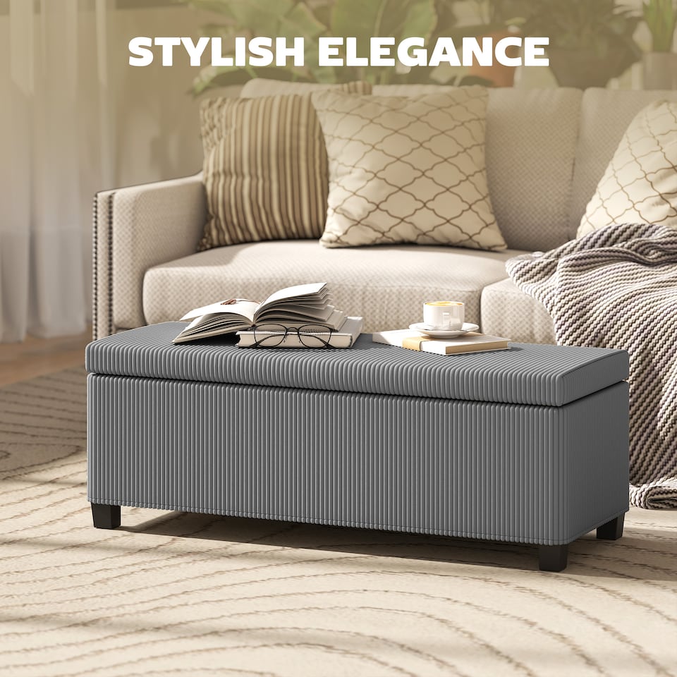 image 1 of HOMCOM Storage Ottoman Bench, Corduroy Footstool with Removable Lid and Legs, 112cm Storage Chest Bofor Living Room, Bedroom, Hallway, Grey | Grey