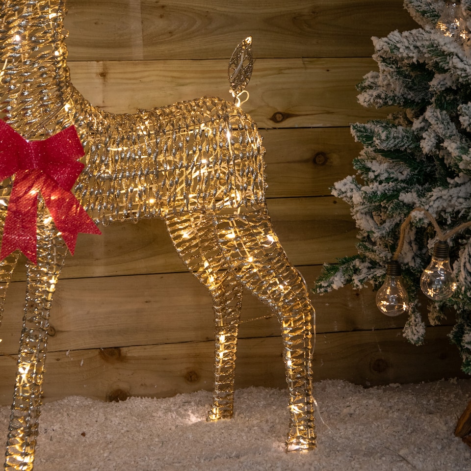 image 1 of 95cm Light up Gold Glitter Twist Christmas Reindeer with 94 Warm White LEDs