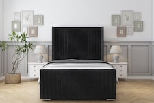 Sloomy Camden Black Naples Bed Frame With 50" Upholstered Wingback Headboard 4' Small Double