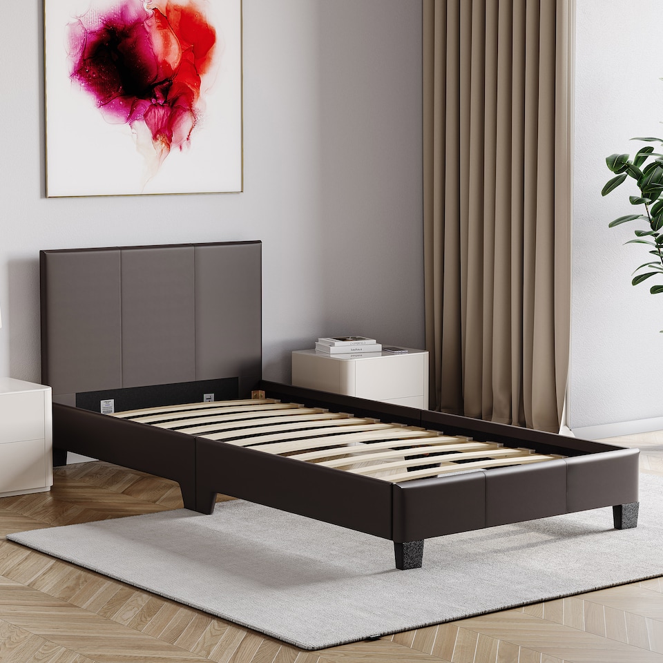 image 1 of Vida Designs Lisbon 3ft Single Bed Faux Leather, Brown, 90 x 190cm