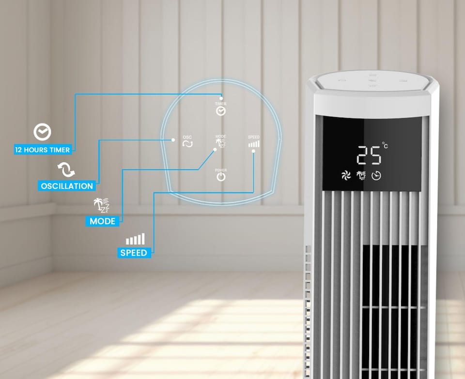 image 1 of PureMate 47-Inch Oscillating Bladeless Tower Fan & Air Purifier (White)