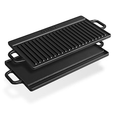 VonShef Cast Iron Griddle Plate, Pre-Seasoned Non-Stick