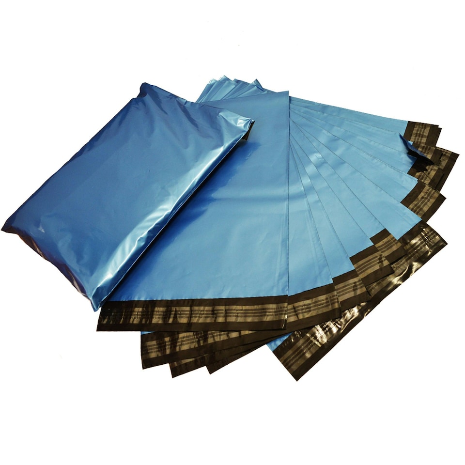image 1 of 100 x 13x19" (330x483mm) Metallic Blue Polythene Waterproof Self Sealing Postal Mailing Bags Blue | One Size