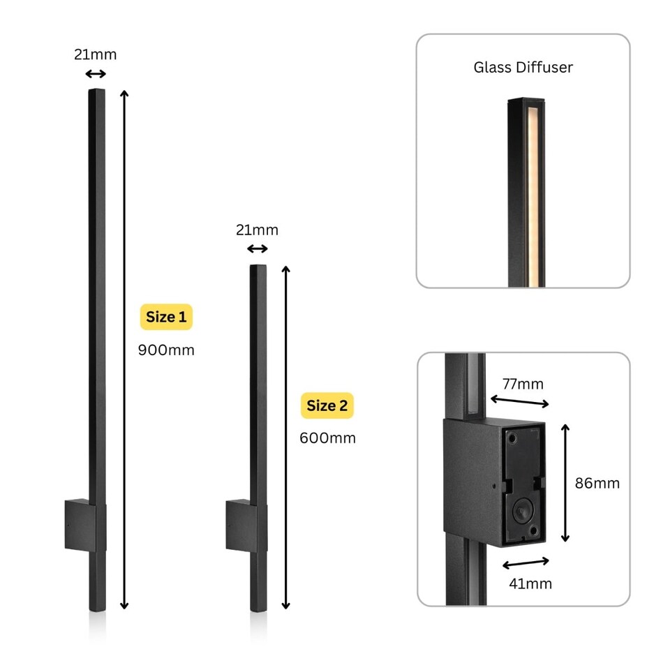 image 1 of Auraglow Linear Indoor & Outdoor LED Wall Light Black | Black | 1 Pack 90cm