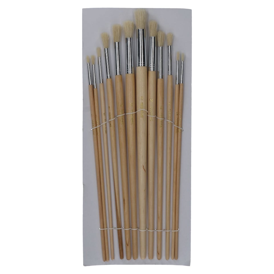 image 1 of 12pc Artist Craft Brushes Round Head Wooden Handles Paint Brushes TE582