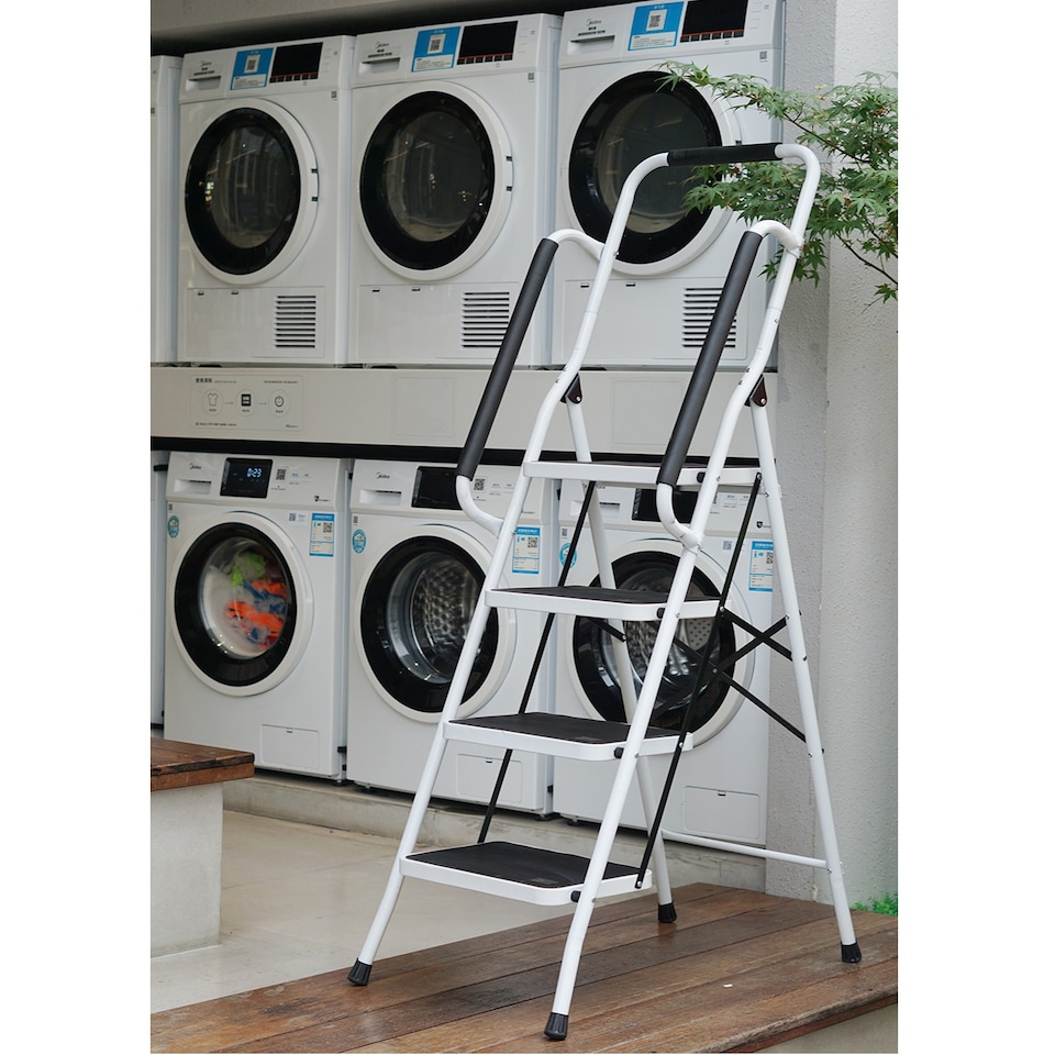 image 1 of Gr8 Home 4 Step Ladder Folding Stool Non Slip Tread Steel Foldable Home DIY With Handrail