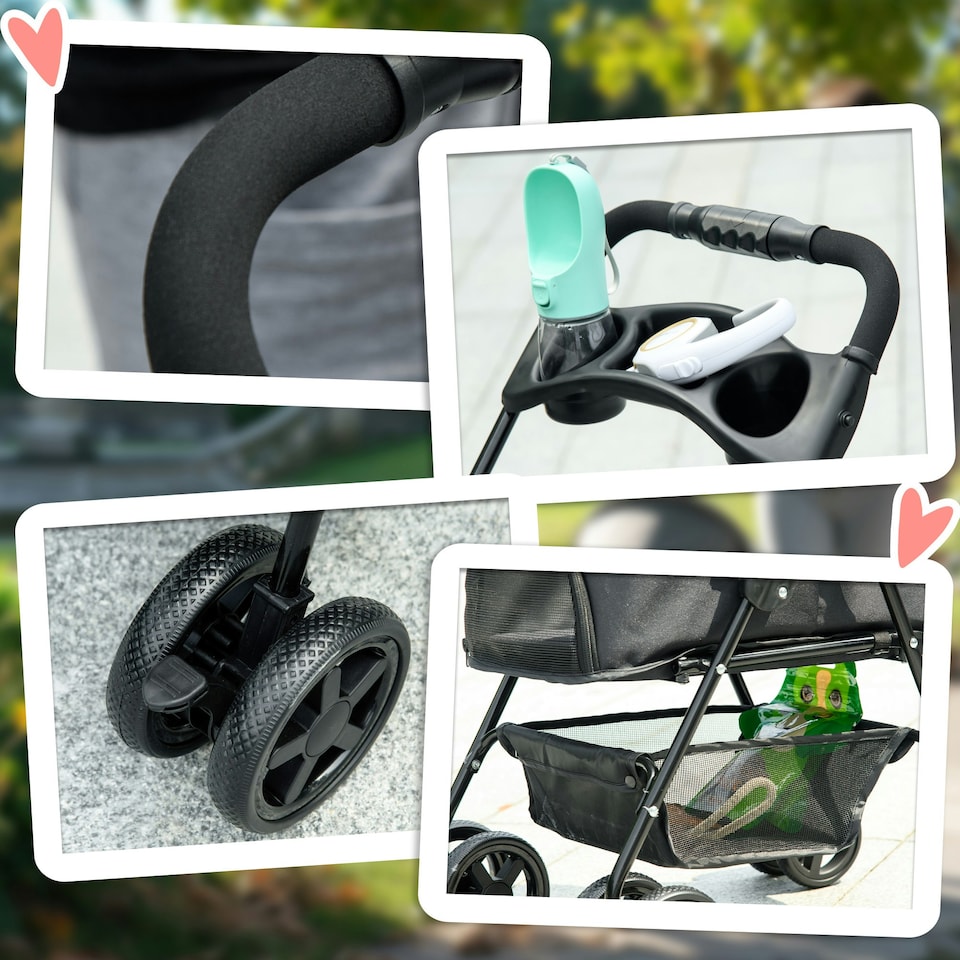image 1 of PawHut Pet Stroller Foldable Travel Carriage w/ Brake Basket Canopy, Black