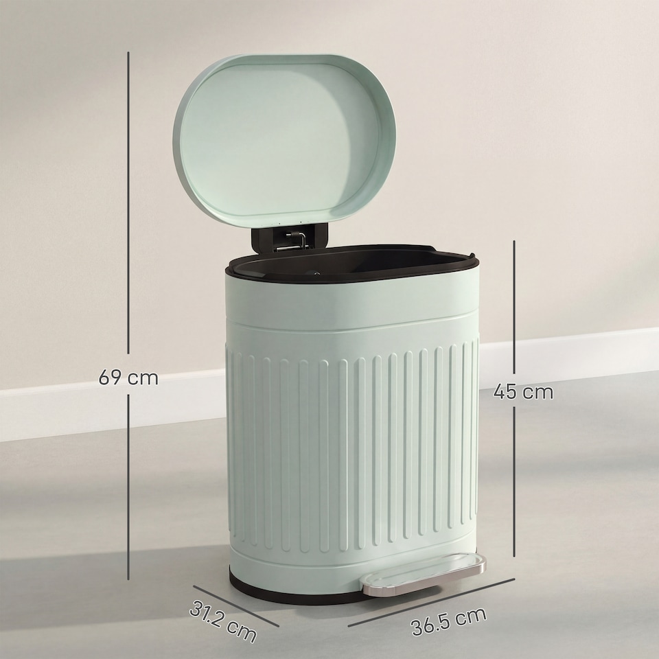 image 1 of HOMCOM 20L Pedal Bin, Metal Kitchen Bin with Soft-close Lid, Light Green