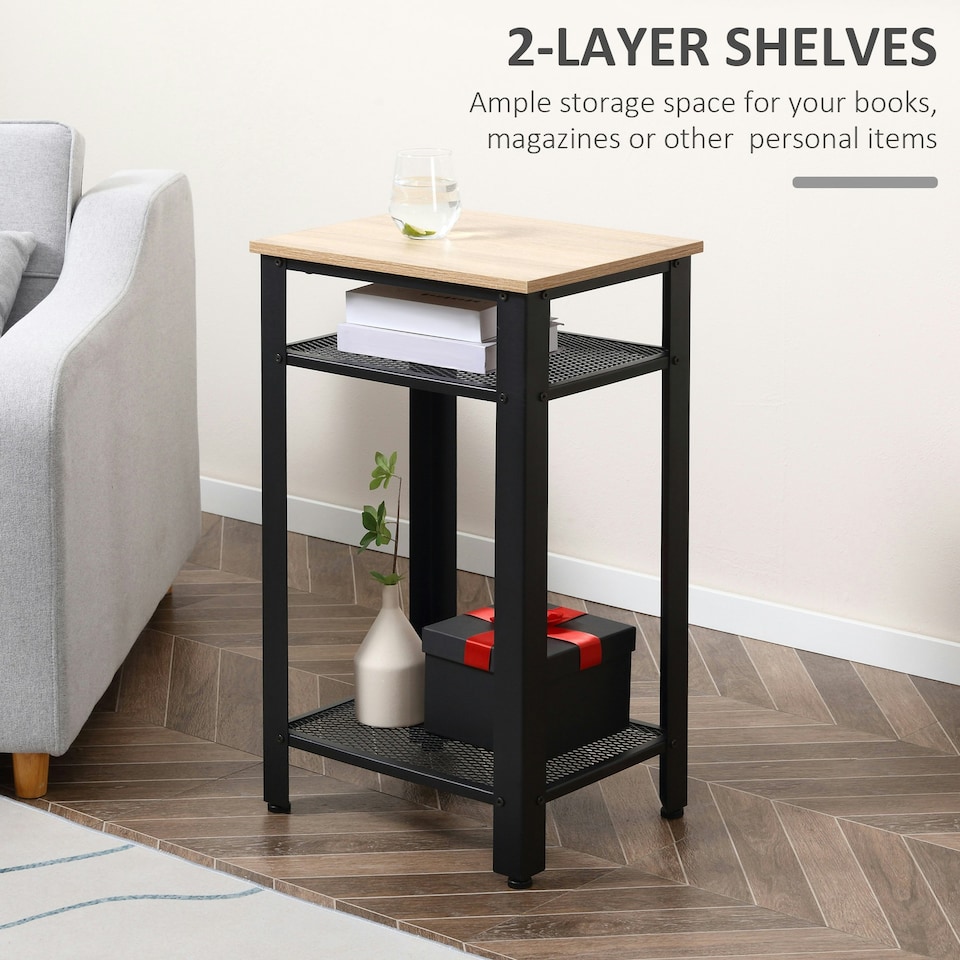 image 1 of HOMCOM Modern Side Table with 2-Tier Shelves End Table for Bedroom Yellow