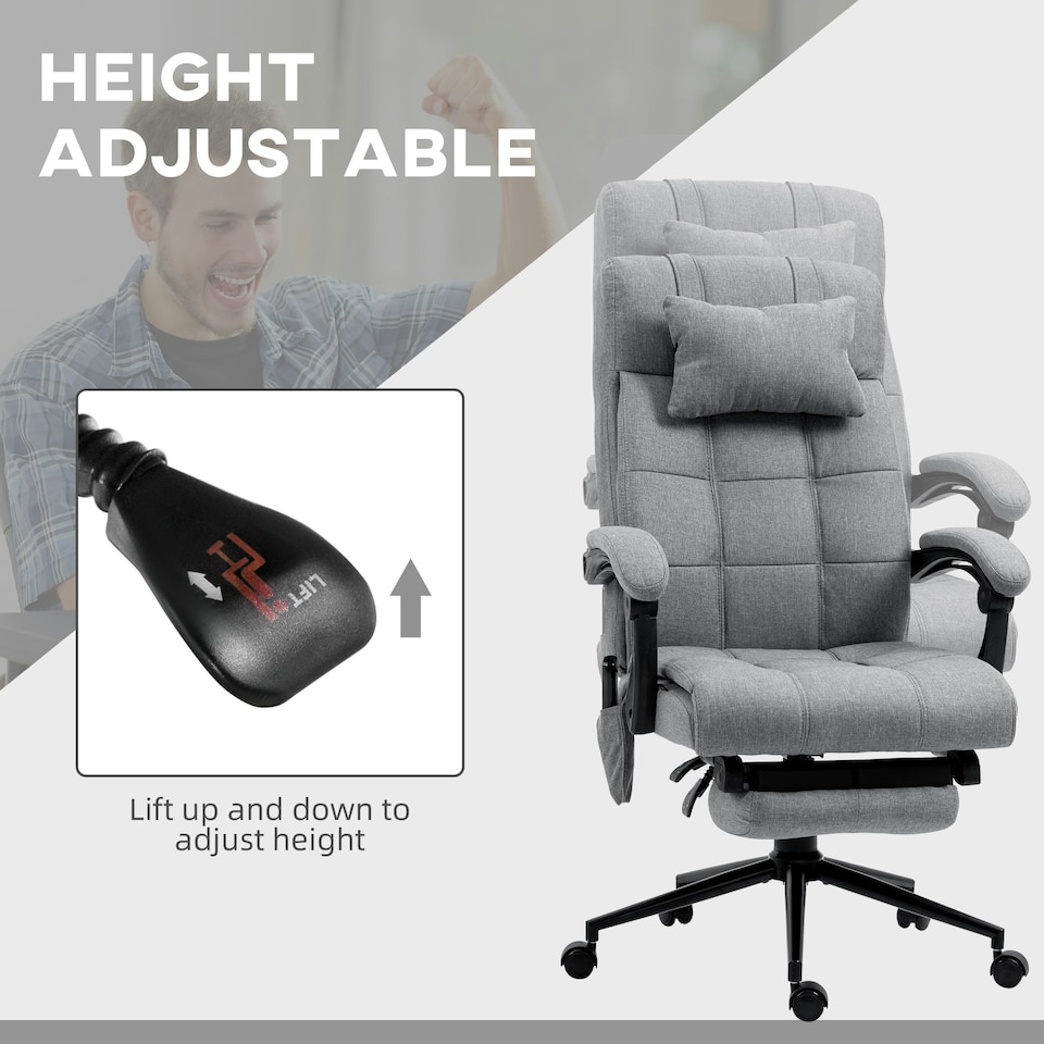 image 1 of Vinsetto Fabric Vibration Massage Office Chair with Heat, Head Pillow, Grey