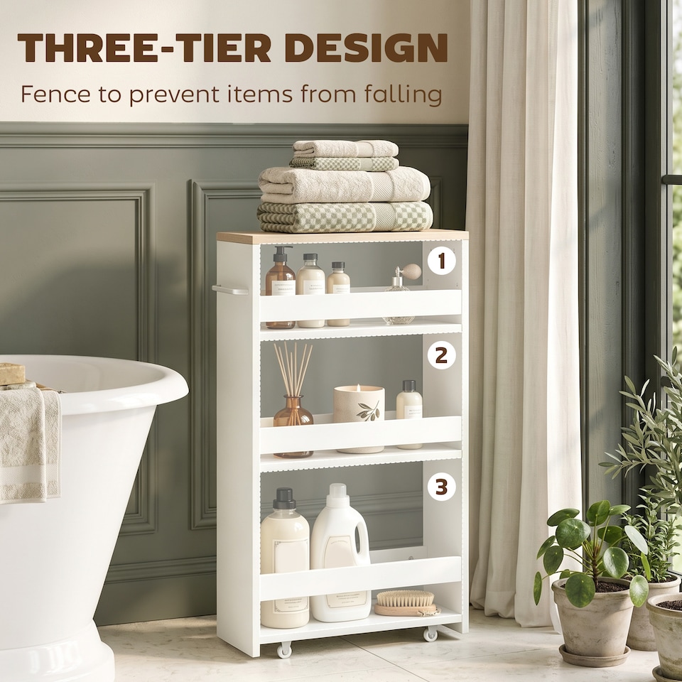 image 1 of kleankin Storage Trolley with Wheels and Handle, White