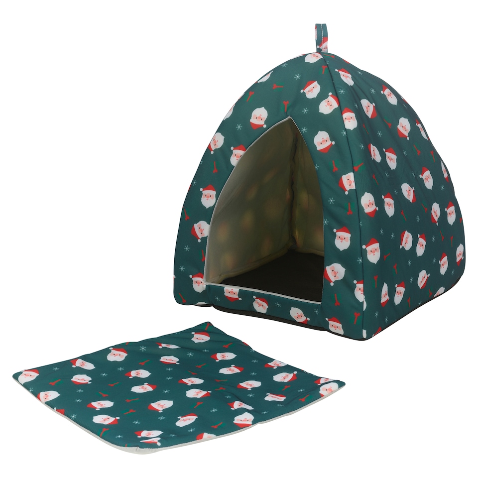 image 1 of Foldable Cozy Cat House Bed Washable Cave Pet Puppy Dog Igloo Kennel Red Green