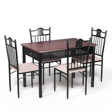 COSTWAY 5PCS Dining Table & Chair Set Breakfast Bar Kitchen Furniture with Padded Seat