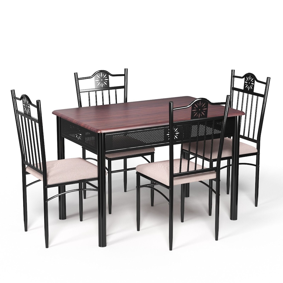 image 1 of COSTWAY 5PCS Dining Table & Chair Set Breakfast Bar Kitchen Furniture with Padded Seat