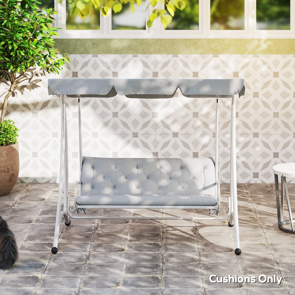 image 1 of Outsunny 3 Seater Garden Bench Cushion Outdoor Seat Pad w/ Ties Light Grey | Grey | Light Grey | 1