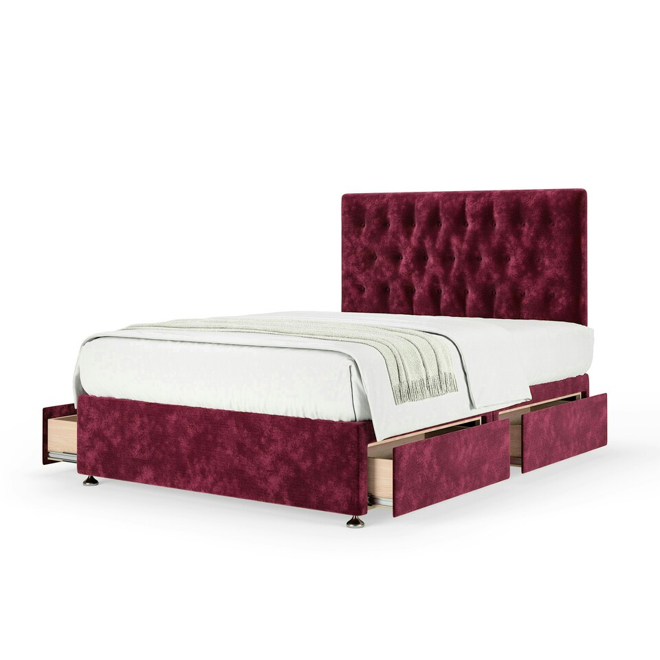 image 1 of Majestic 1000 Pocket Sprung Aubergine Chenille 4 Drawer Divan Set And Lona Headboard Small Double
