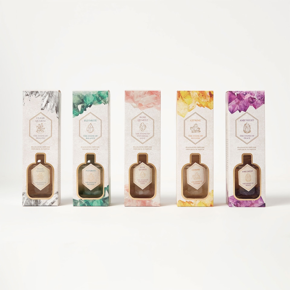image 1 of Homescapes Green Fluorite Crystal Reed Diffuser – Black Tea & Vetiver Scent